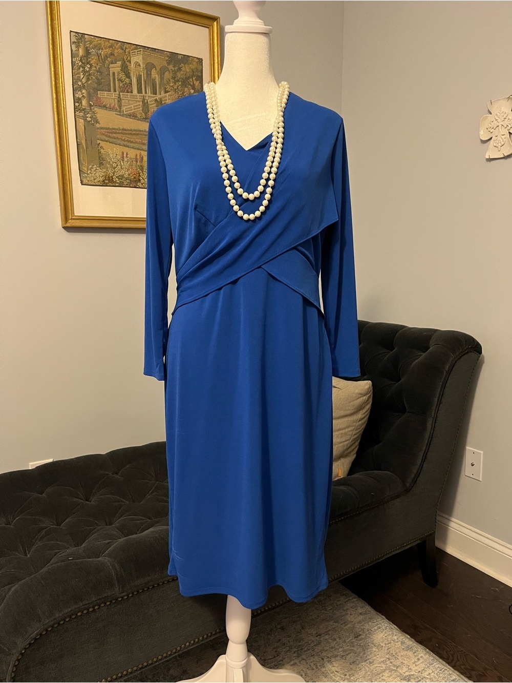 Ann Taylor Royal Blue Wrap-Style Knit Crepe Midi Dress